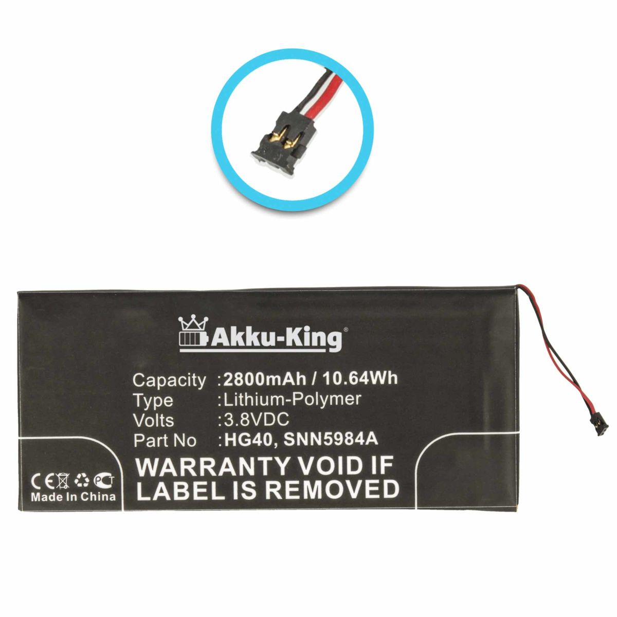 Volt, 3.8 Akku AKKU-KING Li-Polymer HG40 Handy-Akku, 2800mAh mit Motorola kompatibel