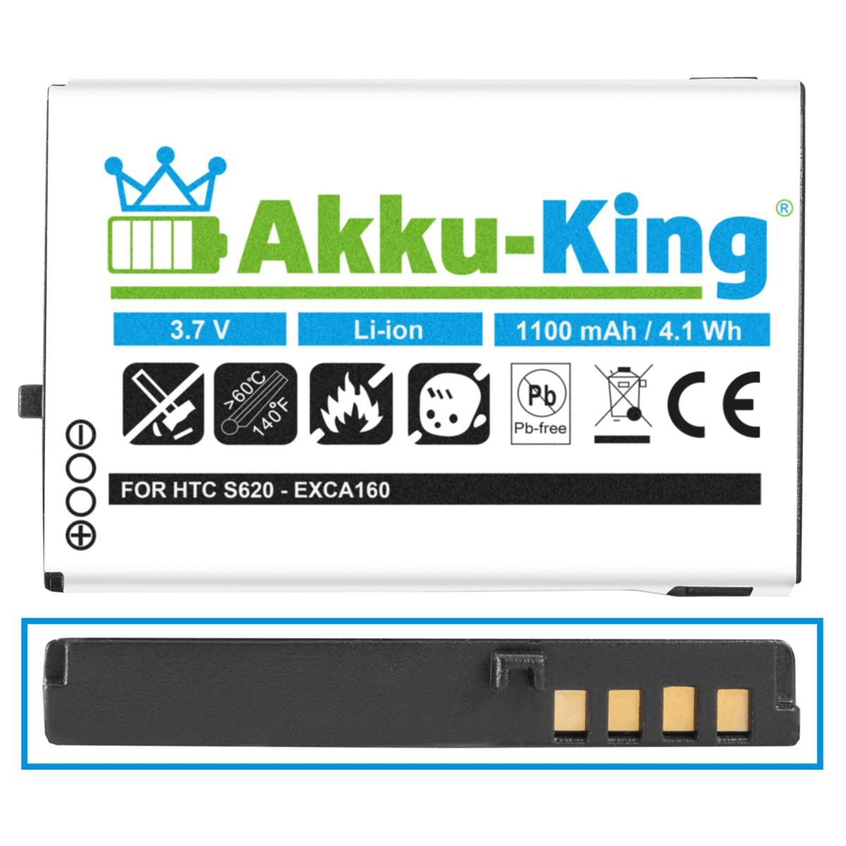 HTC mit kompatibel AKKU-KING Akku 1100mAh BA Li-Ion 3.7 Volt, S160 Handy-Akku,