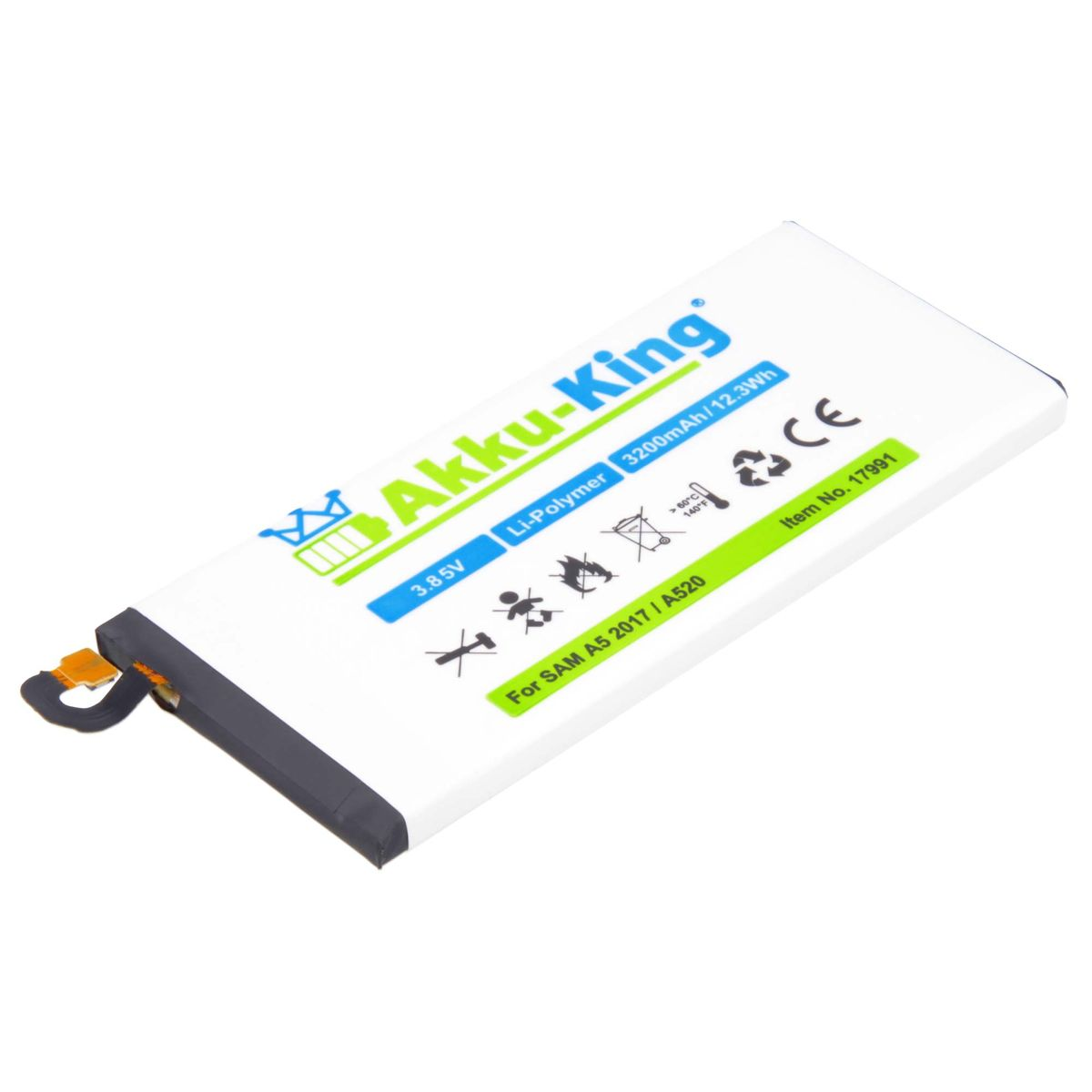 AKKU-KING Akku kompatibel mit Volt, 3.85 Li-Polymer Handy-Akku, 3200mAh EB-BA520ABE Samsung