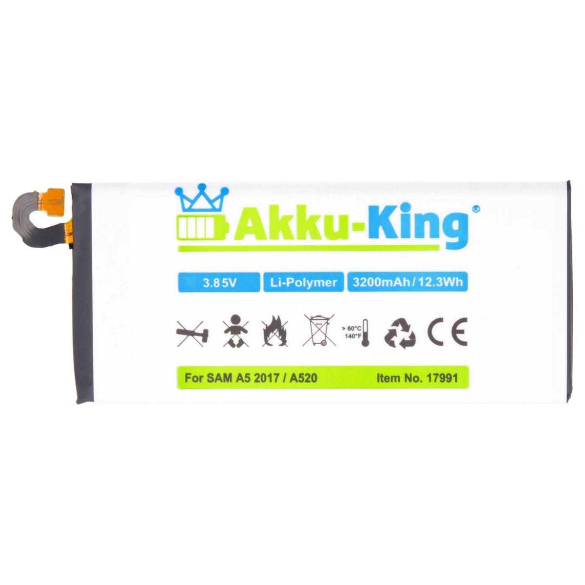 kompatibel Akku EB-BA520ABE Samsung AKKU-KING Volt, 3.85 Handy-Akku, Li-Polymer 3200mAh mit