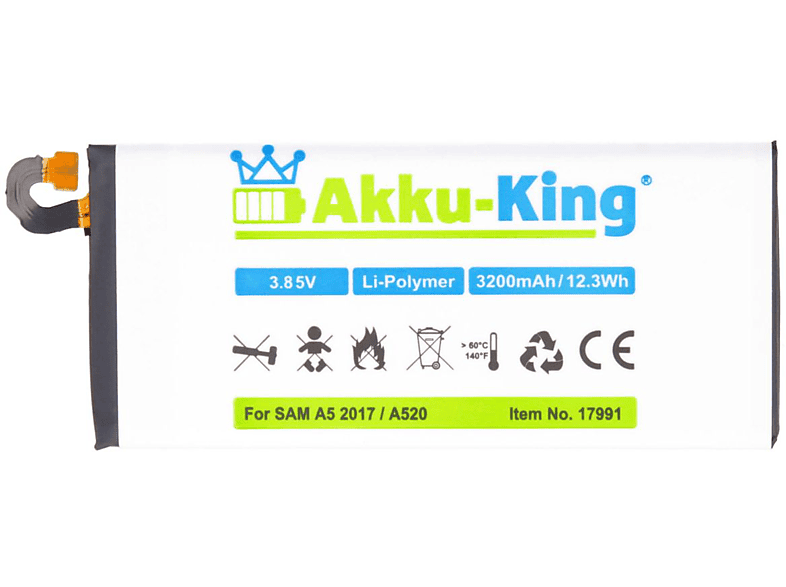 Volt, 3.85 mit EB-BA520ABE Handy-Akku, AKKU-KING kompatibel Samsung 3200mAh Akku Li-Polymer