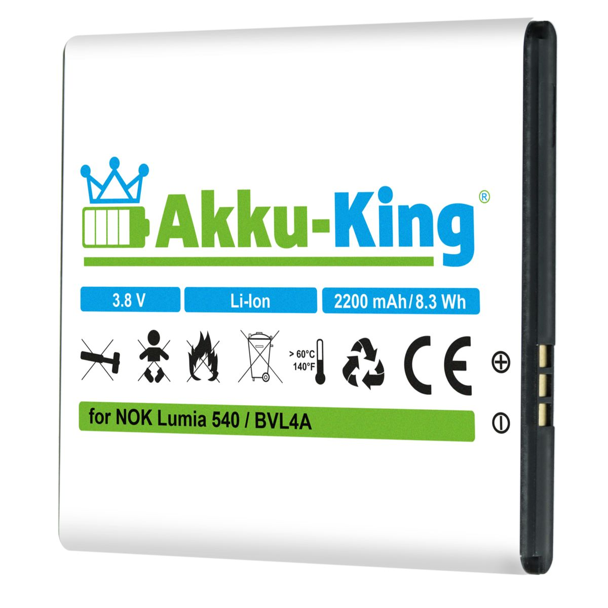 Handy-Akku, Nokia AKKU-KING 2200mAh Akku kompatibel Li-Ion BV-L4A mit 3.8 Volt,