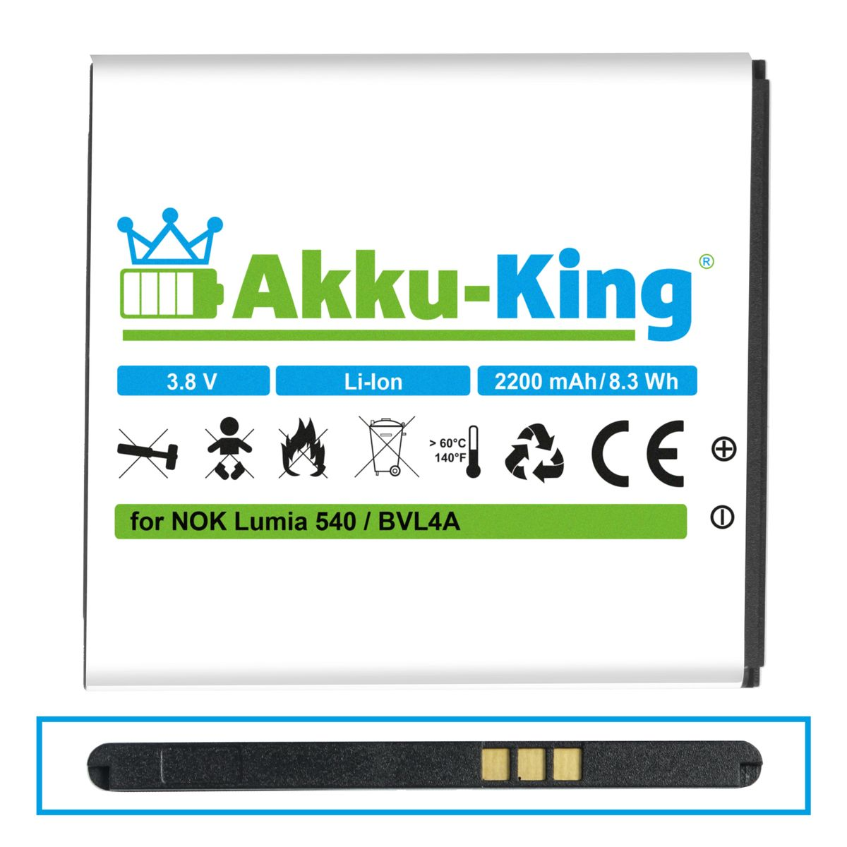 AKKU-KING Akku kompatibel mit Nokia Handy-Akku, 2200mAh Volt, 3.8 BV-L4A Li-Ion