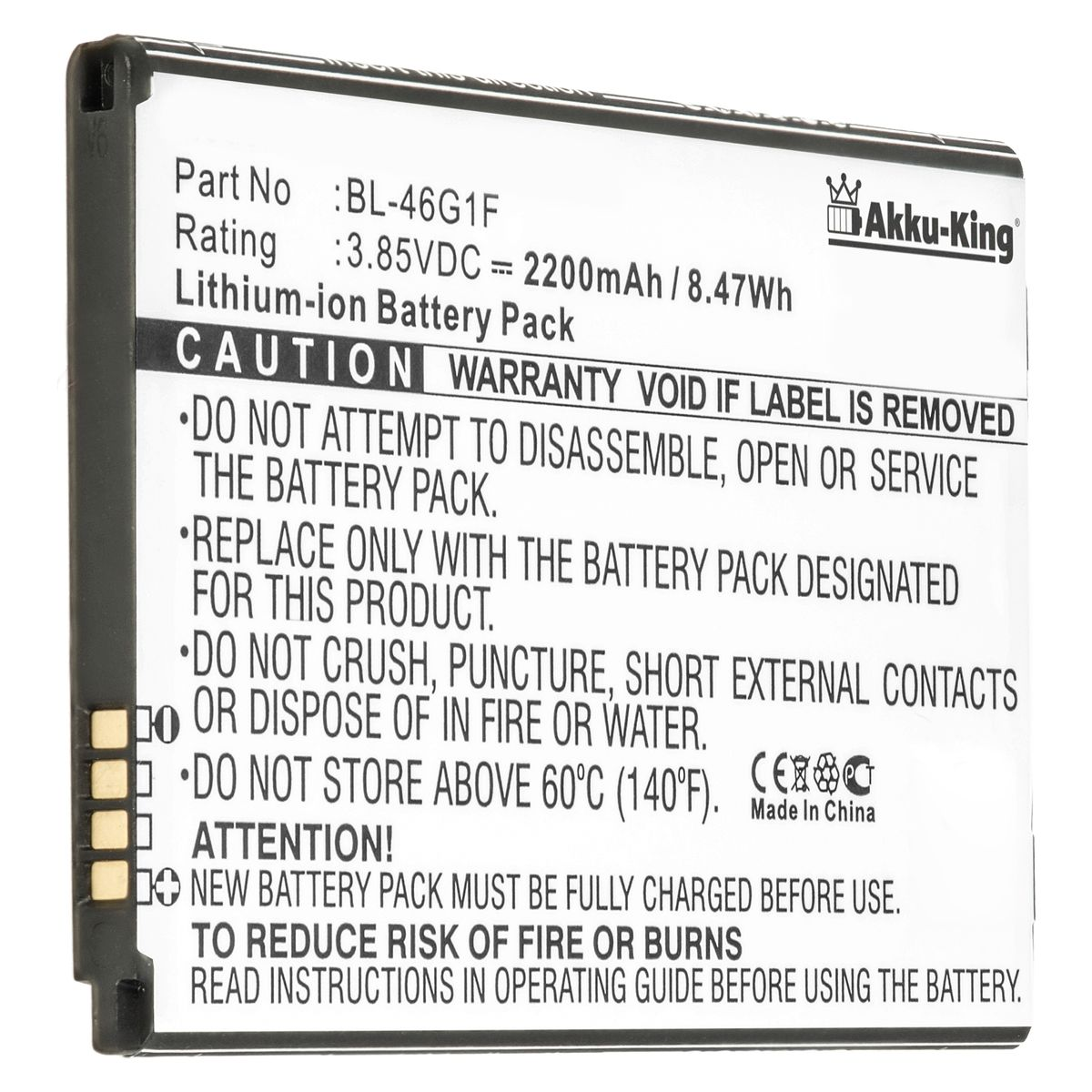 2200mAh LG 3.85 Volt, Li-Ion kompatibel mit AKKU-KING BL-46G1F Handy-Akku, Akku