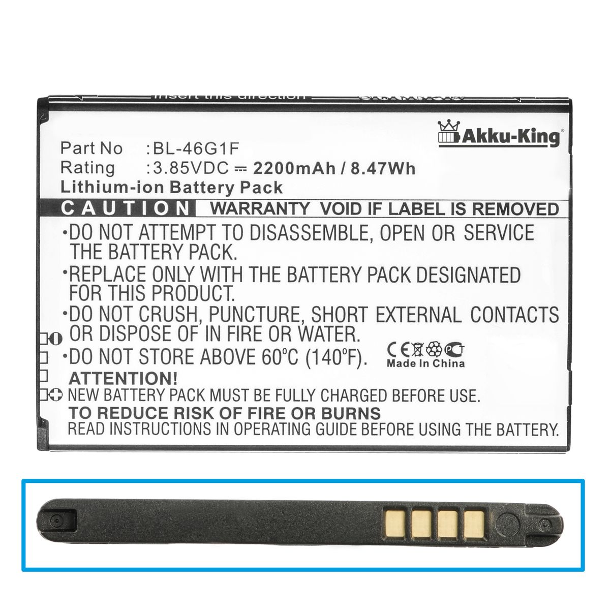 AKKU-KING Akku kompatibel mit LG 3.85 Volt, Handy-Akku, BL-46G1F 2200mAh Li-Ion