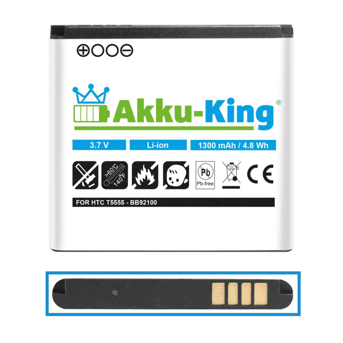 AKKU-KING Akku kompatibel Li-Ion S430 BA HTC Volt, mit 3.7 1300mAh Handy-Akku
