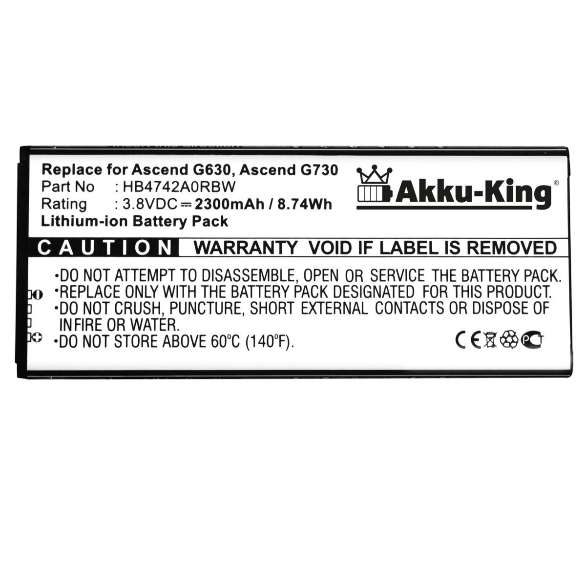 AKKU-KING Akku kompatibel mit Huawei Handy-Akku, Volt, HB4742A0RBC 3.8 2300mAh Li-Ion