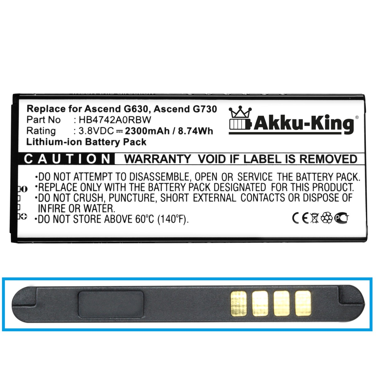 AKKU-KING Akku kompatibel mit Huawei Handy-Akku, Volt, HB4742A0RBC 3.8 2300mAh Li-Ion