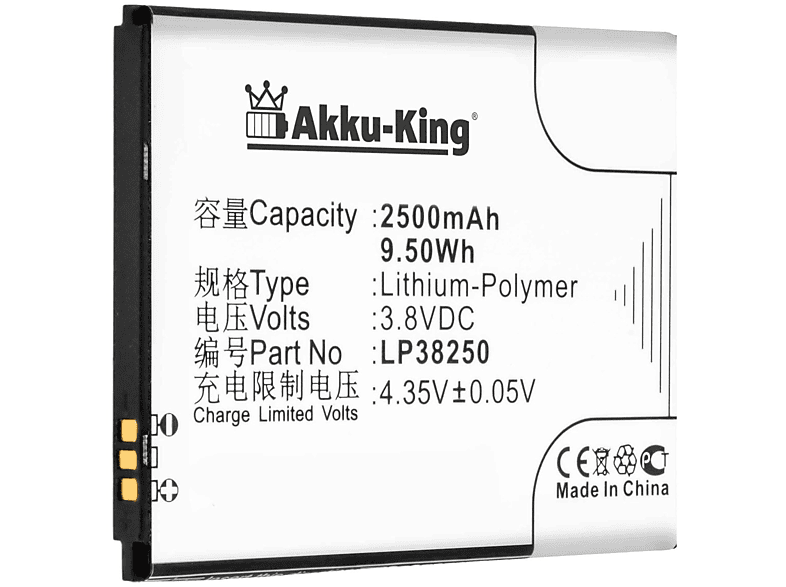 3.8 mit kompatibel Hisense Li-Polymer LP38250 AKKU-KING Volt, Akku Handy-Akku, 2500mAh