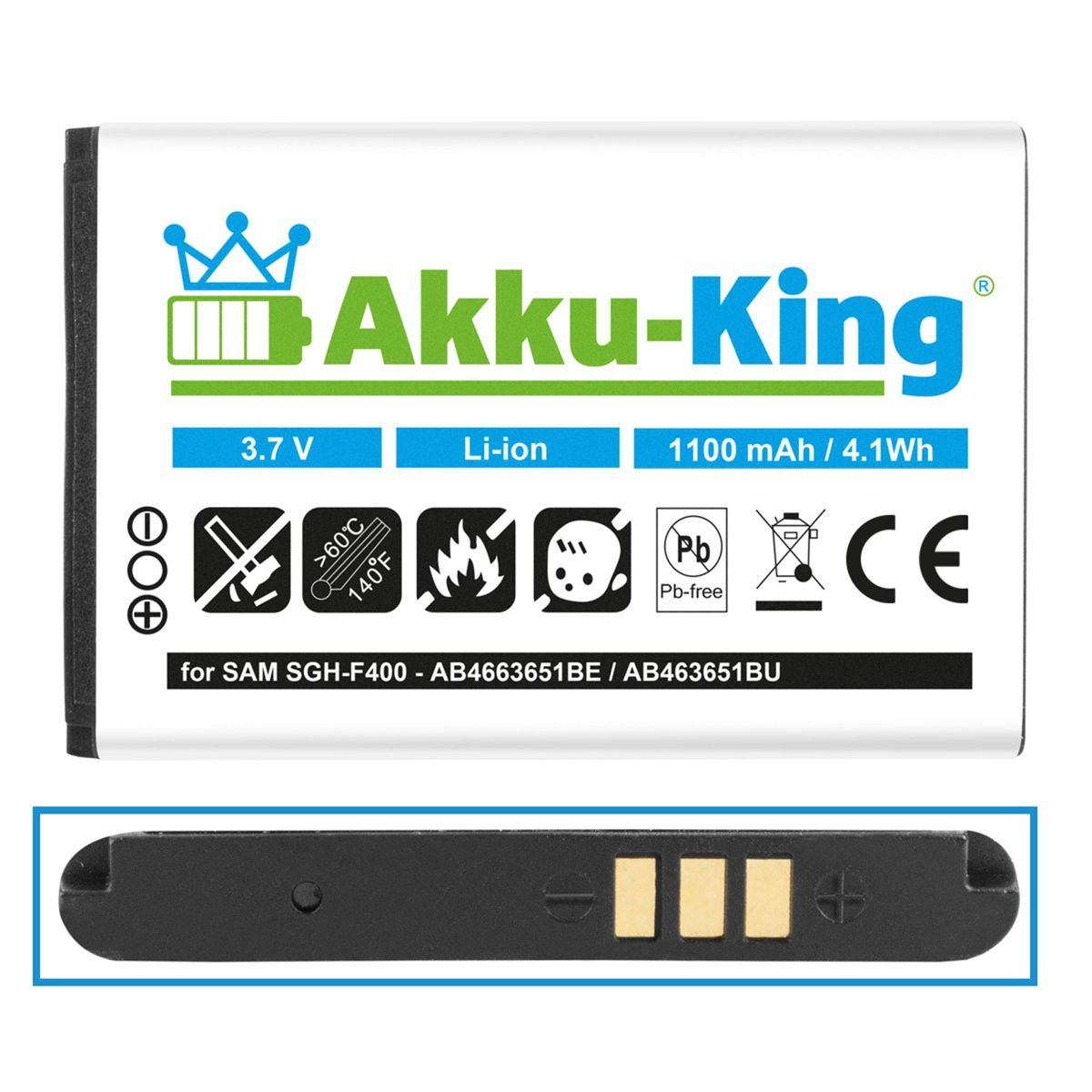 AKKU-KING Akku kompatibel mit Samsung 1050mAh AB463651BE Li-Ion Handy-Akku, 3.7 Volt