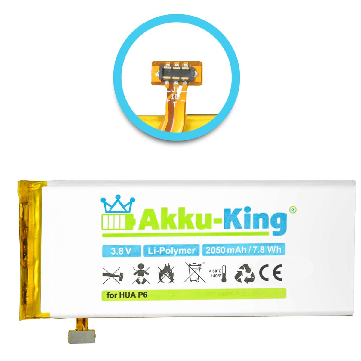 Li-Polymer AKKU-KING 2050mAh mit Akku kompatibel Volt, Huawei HB3742A0E8C 3.8 Handy-Akku,