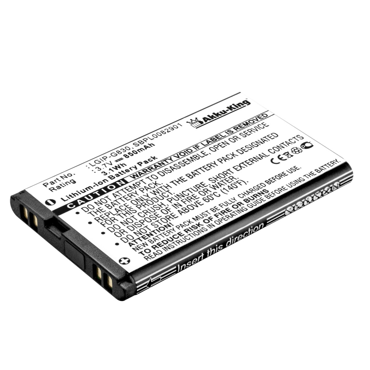 LGIP-G830 3.7 Akku Volt, Li-Ion Handy-Akku, AKKU-KING 850mAh kompatibel mit LG