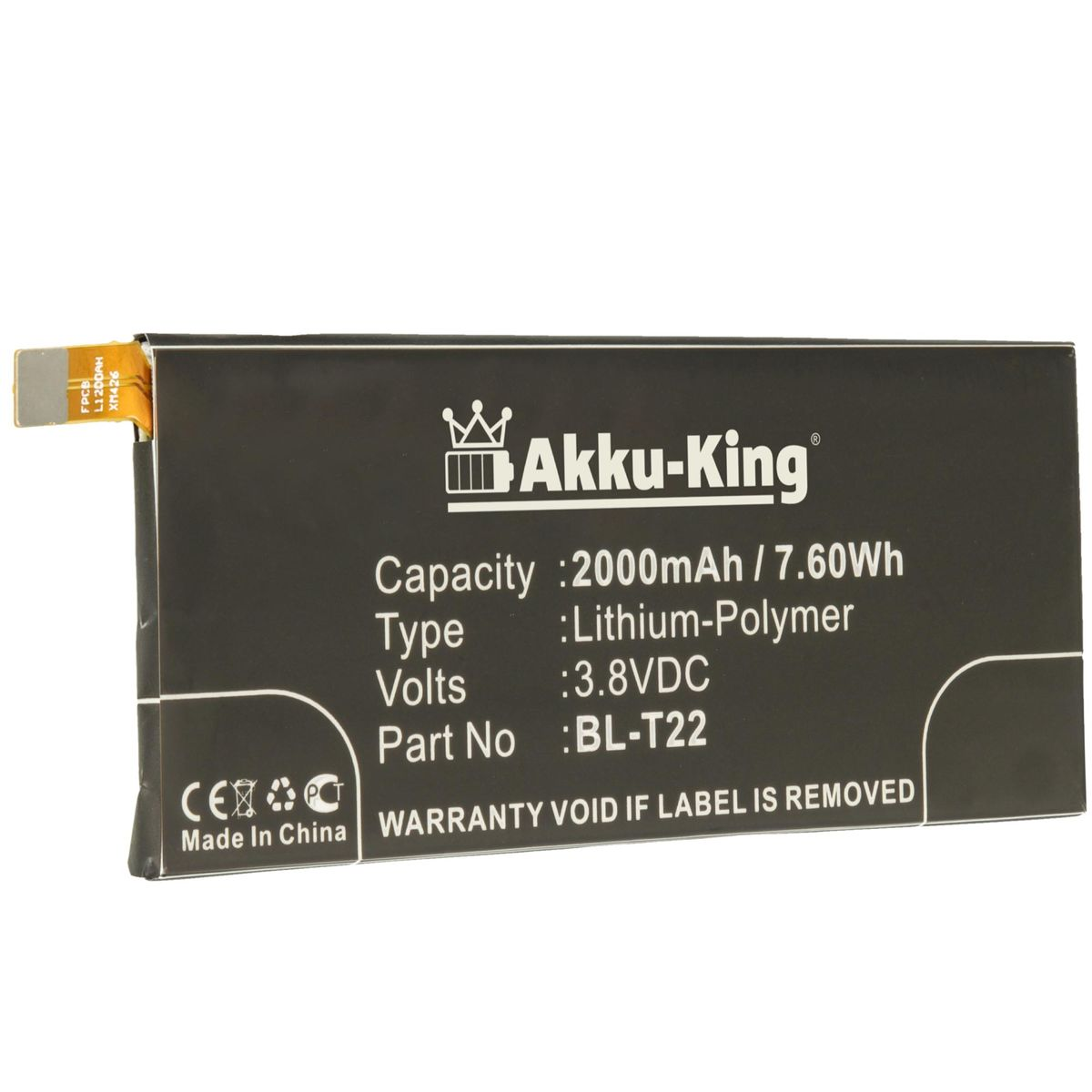AKKU-KING Akku BL-T22 2000mAh mit 3.8 LG kompatibel Handy-Akku, Li-Polymer Volt