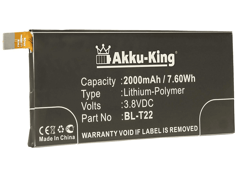 AKKU-KING Akku kompatibel BL-T22 LG mit 3.8 Handy-Akku, Li-Polymer 2000mAh Volt