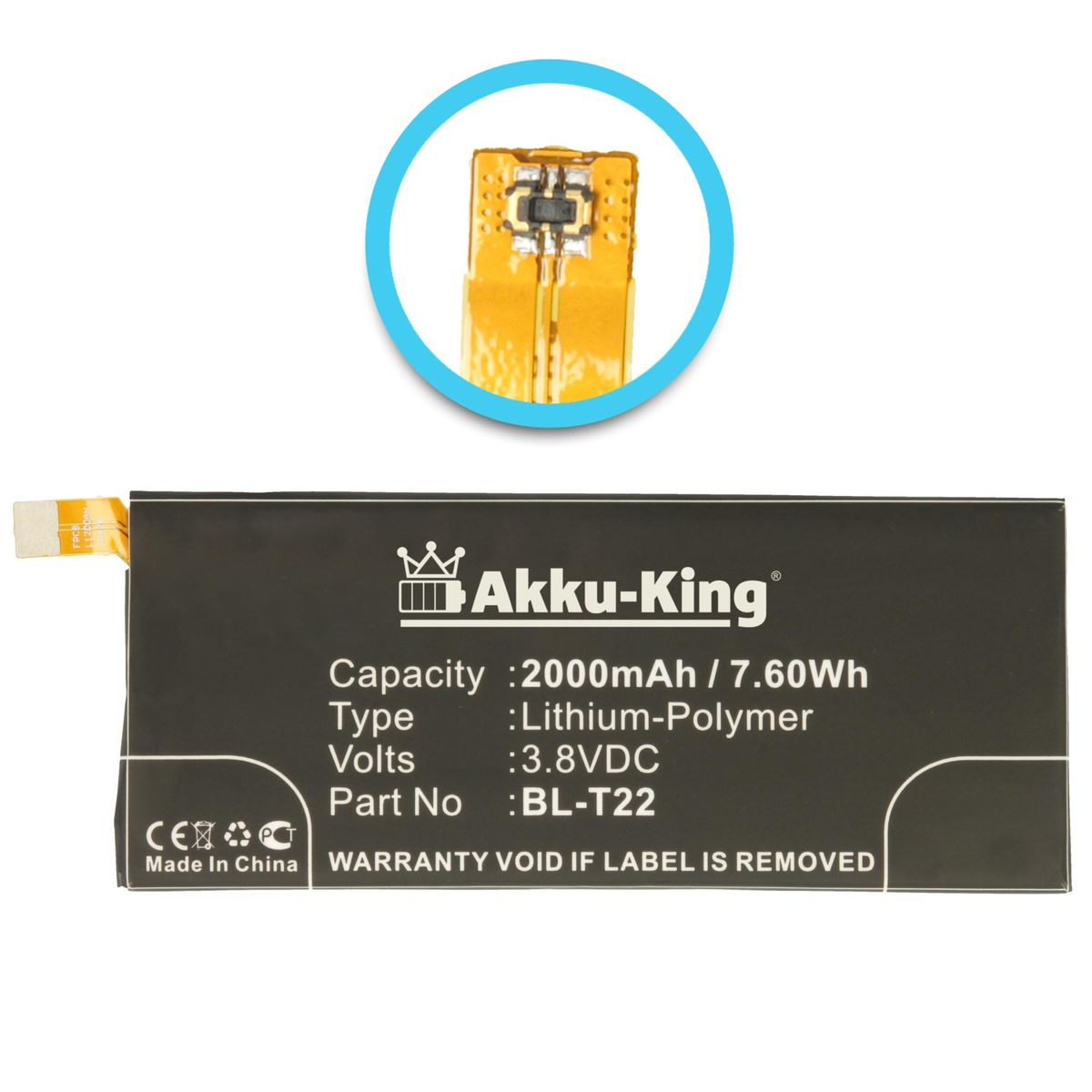 AKKU-KING Akku kompatibel BL-T22 LG mit 3.8 Handy-Akku, Li-Polymer 2000mAh Volt