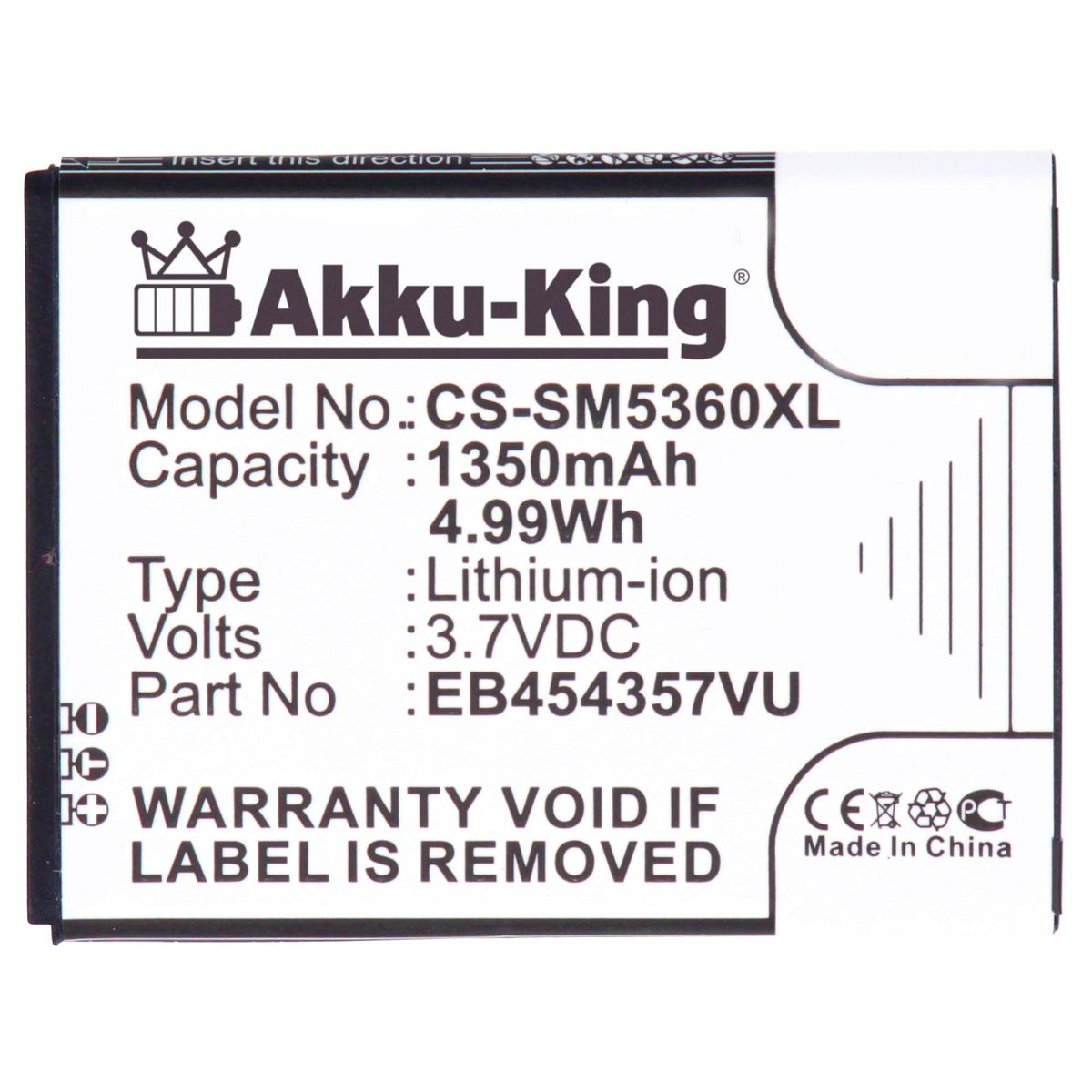 AKKU-KING Akku Handy-Akku, EB454357VU 3.7 Samsung kompatibel 1350mAh Volt, Li-Ion mit