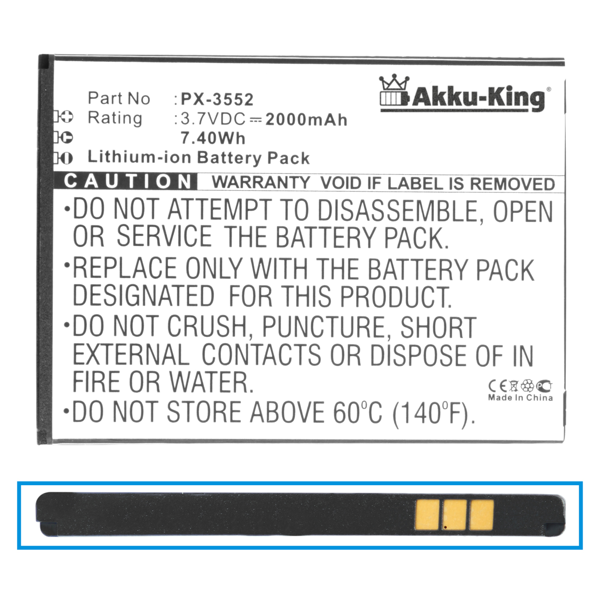 AKKU-KING Akku kompatibel mit Simvalley Li-Ion 3.7 PX-3552 Volt, 2000mAh Handy-Akku