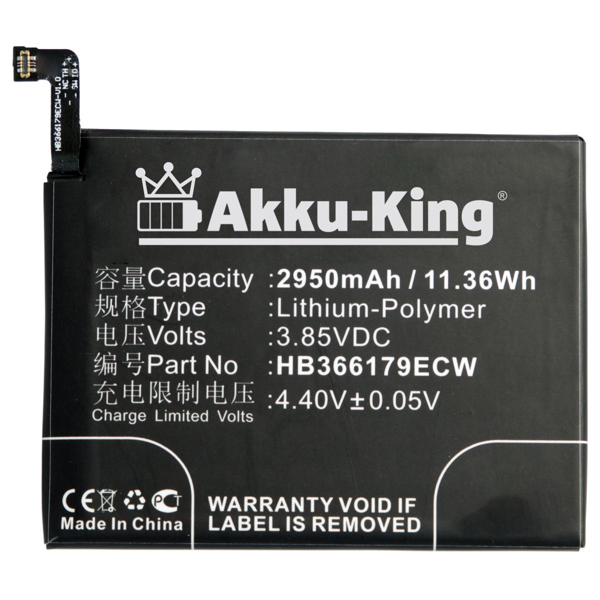 Volt, kompatibel HB366179ECW 2950mAh mit Huawei AKKU-KING Handy-Akku, 3.8 Li-Polymer Akku