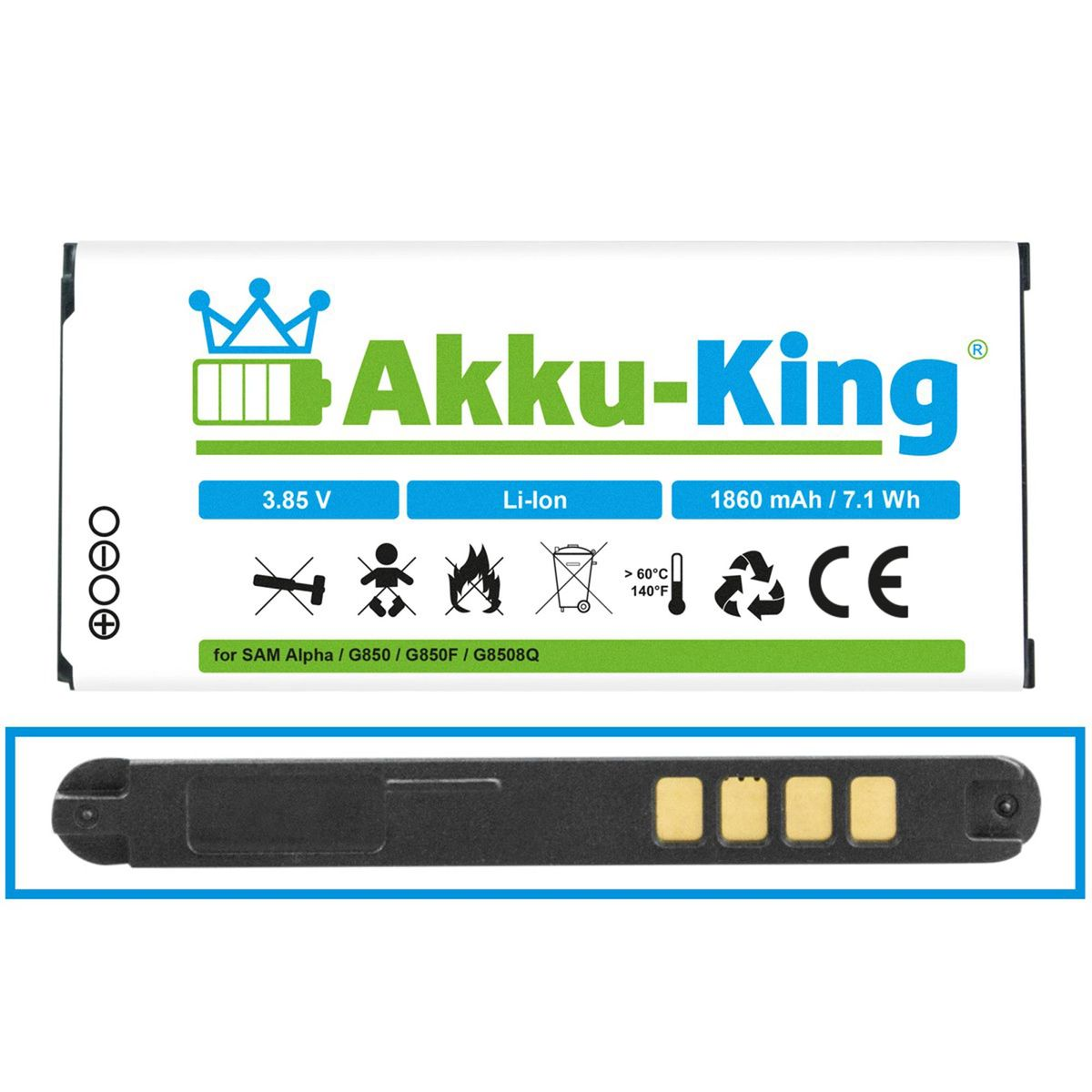 AKKU-KING Akku kompatibel mit 1860mAh EB-BG850BBC Samsung Volt, Li-Ion Handy-Akku, 3.7