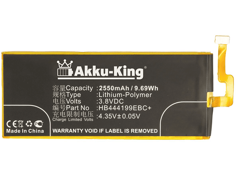 AKKU-KING Akku kompatibel 2550mAh Huawei 3.8 HB444199EBC+ Handy-Akku, mit Li-Polymer Volt