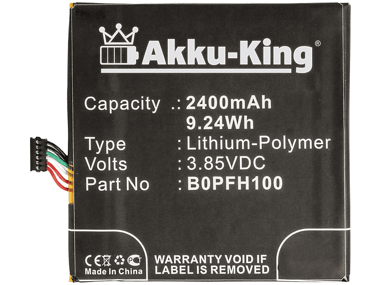 AKKU-KING Akku kompatibel mit HTC B0PFH100 Li-Polymer Handy-Akku, 3.8 Volt, 2400mAh