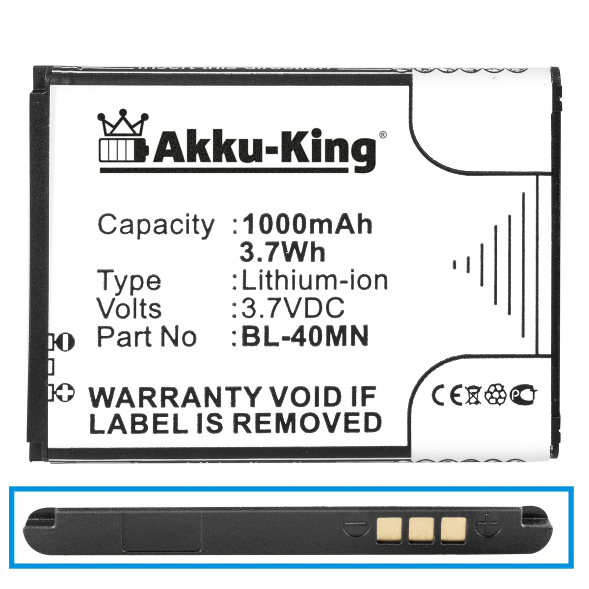 Akku AKKU-KING mit Volt, Li-Ion kompatibel LG Handy-Akku, 1000mAh BL-40MN 3.7