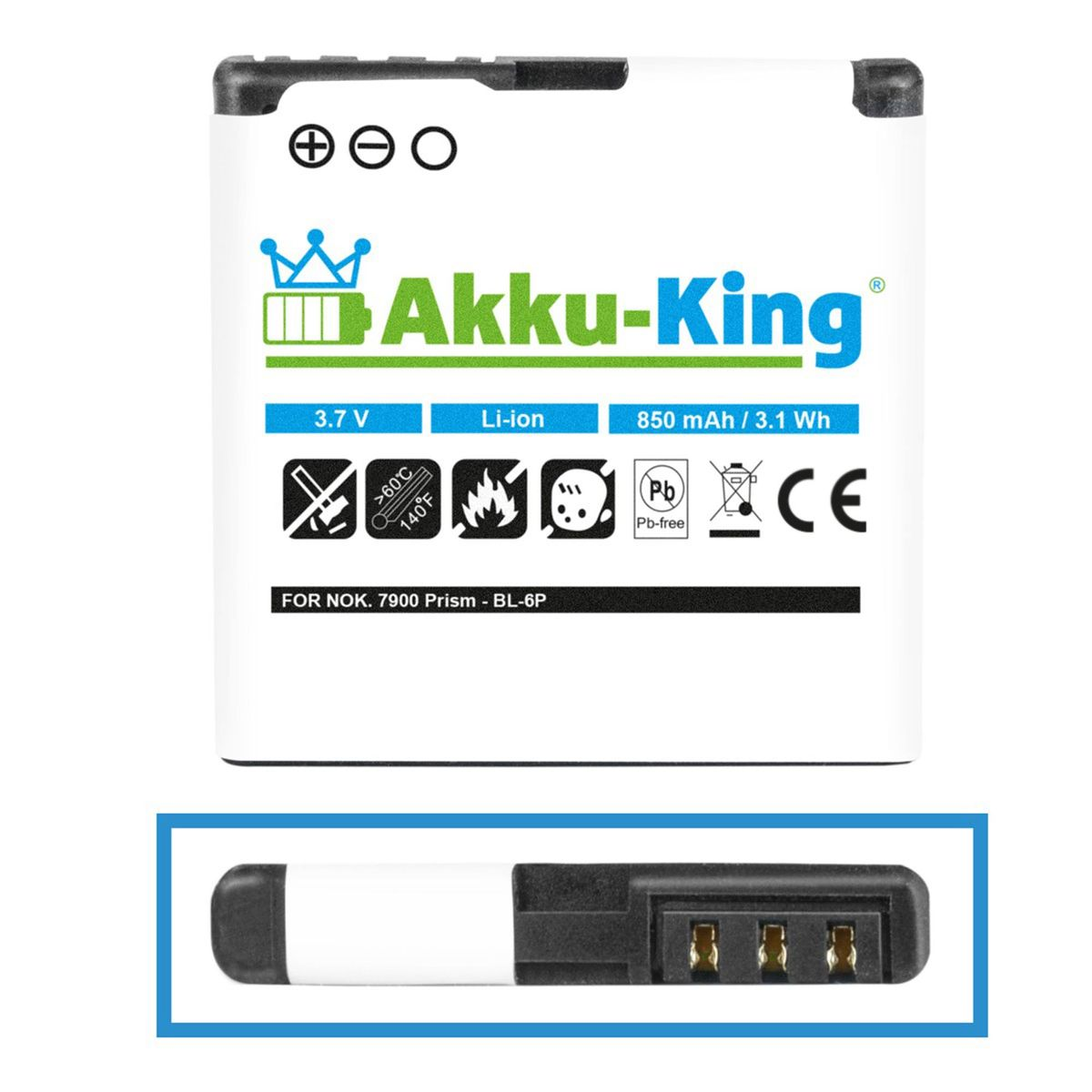 mit 850mAh AKKU-KING Volt, 3.7 BP-6P Li-Ion kompatibel Handy-Akku, Nokia Akku