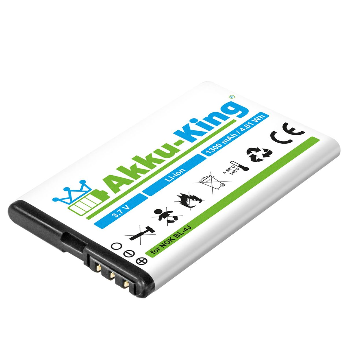 Handy-Akku, kompatibel AKKU-KING Akku BL-4J Nokia Volt, Li-Ion 3.7 1300mAh mit