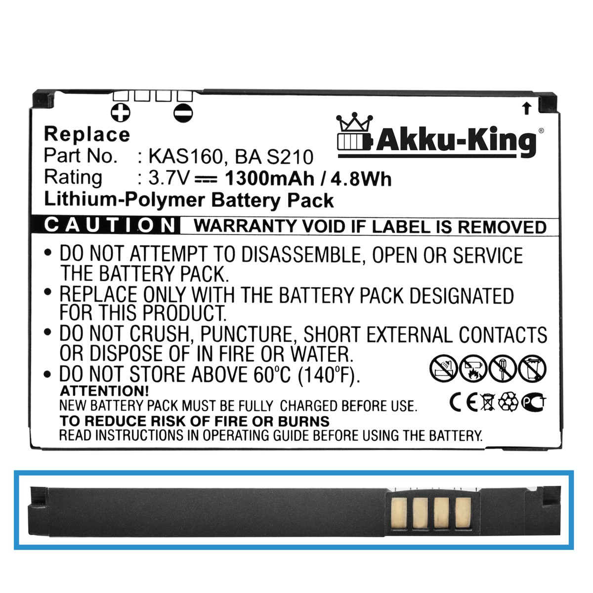 AKKU-KING Akku kompatibel mit HTC II TyTN Handy-Akku, 1300mAh Volt, Li-Polymer 3.7