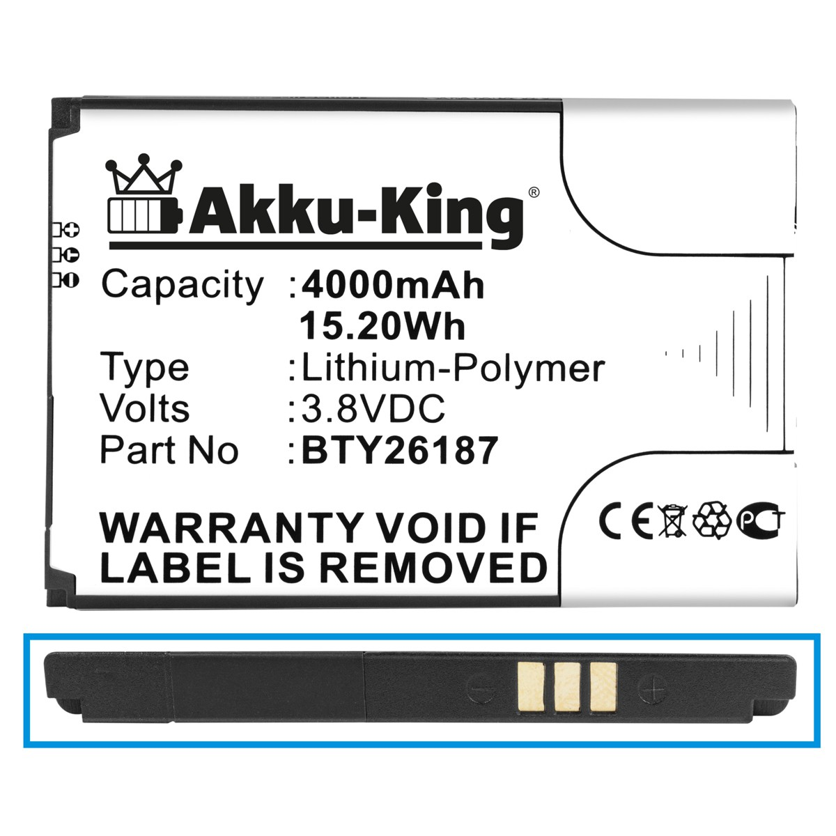 AKKU-KING Akku kompatibel mit BTY26187 Volt, Mobistel Handy-Akku, Li-Polymer 4000mAh 3.8