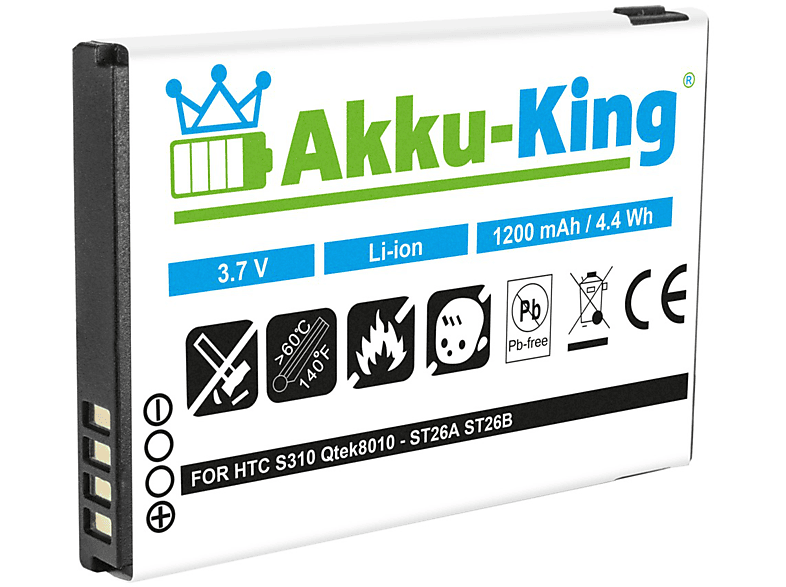 AKKU-KING Akku HTC kompatibel Volt, 3.7 mit Li-Ion Handy-Akku, ST26A 1200mAh