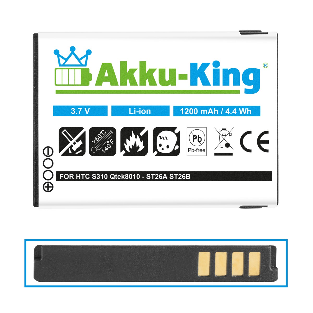 AKKU-KING Akku ST26A mit kompatibel HTC Handy-Akku, 3.7 1200mAh Li-Ion Volt