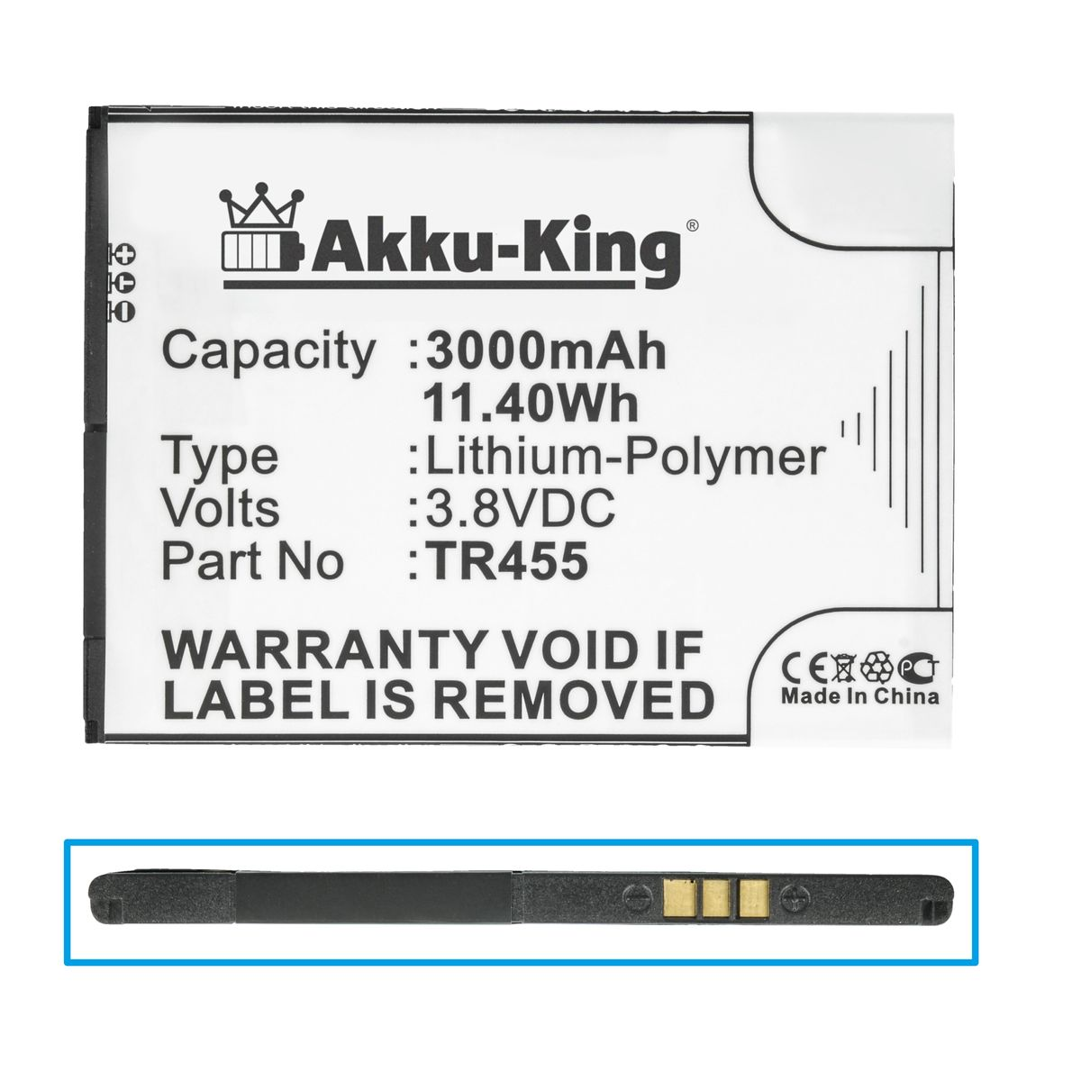 AKKU-KING Akku kompatibel Handy-Akku, TR455 Kazam Li-Polymer 3000mAh 3.8 mit Volt