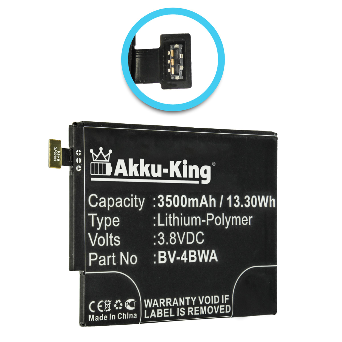 Nokia Handy-Akku, BV-4BWA Volt, kompatibel 3.8 Li-Polymer mit AKKU-KING Akku 3500mAh