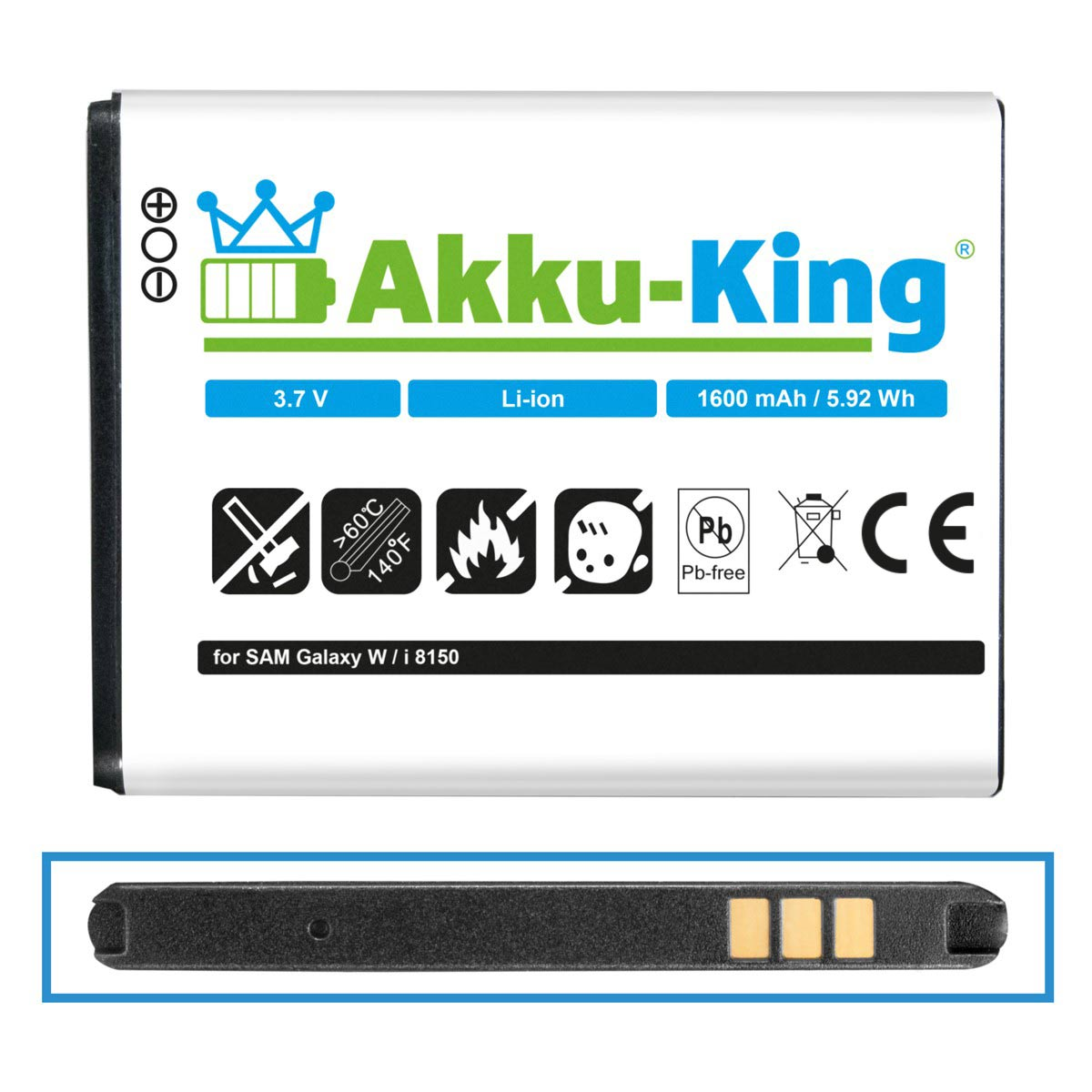 AKKU-KING Akku EB484659VU 3.7 kompatibel mit 1600mAh Samsung Li-Ion Handy-Akku, Volt