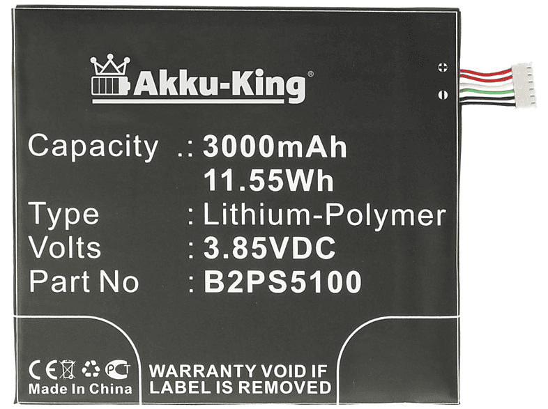 B2PS5100 3000mAh mit Handy-Akku, AKKU-KING 3.6 HTC Li-Polymer Volt, kompatibel Akku