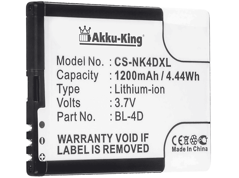 AKKU-KING Akku kompatibel 3.7 1200mAh mit BL-4D Handy-Akku, Volt, Li-Ion Nokia