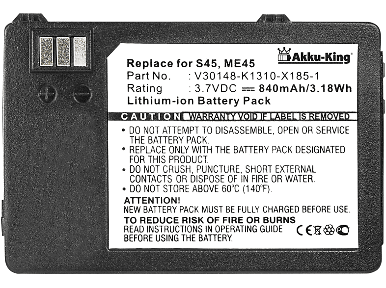 Siemens Akku V30145-K1310-X185 Li-Ion Volt, 840mAh AKKU-KING Handy-Akku, 3.7 mit kompatibel