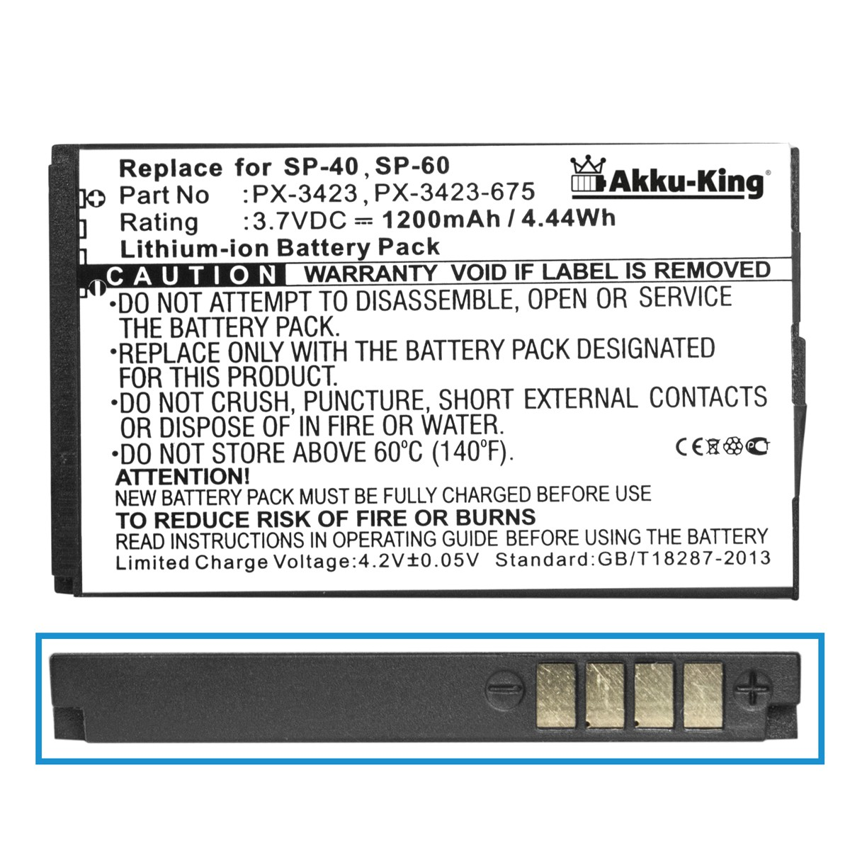 Akku PX-3423 3.7 Handy-Akku, Li-Ion Volt, 1200mAh kompatibel AKKU-KING mit Simvalley