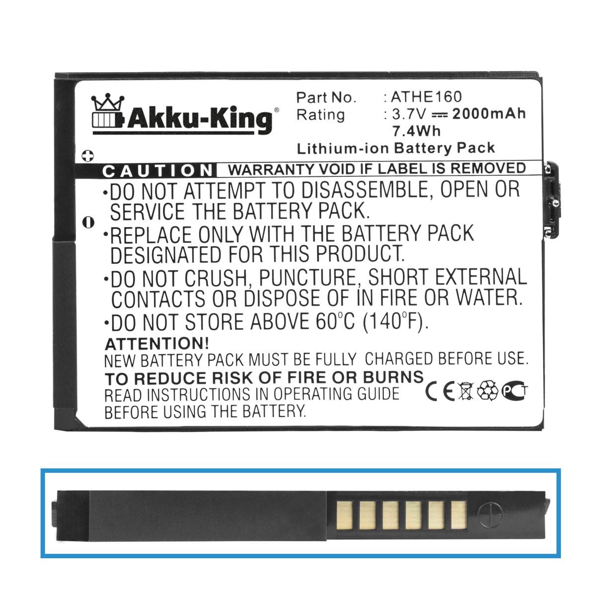 AKKU-KING Akku kompatibel mit Volt, Handy-Akku, Li-Ion 2000mAh 35H00081-00M 3.7 HTC