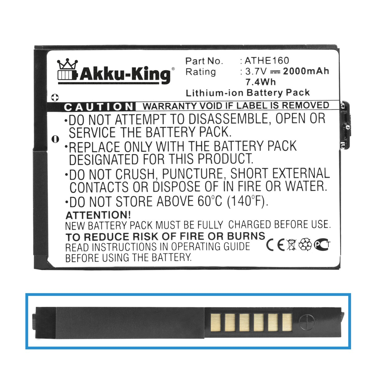 AKKU-KING Akku kompatibel mit HTC 3.7 BA Volt, S170 2000mAh Li-Ion Handy-Akku