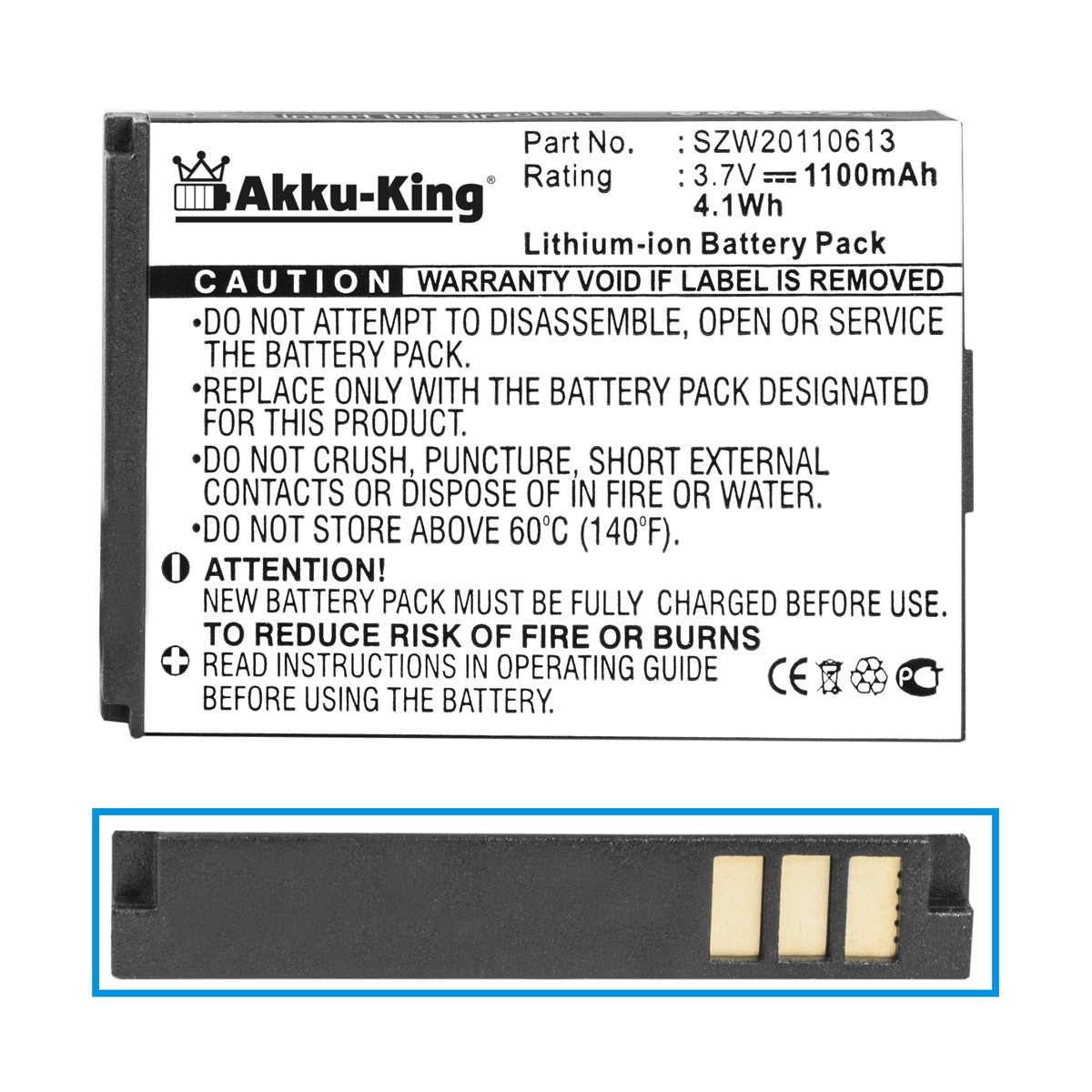 3.7 Akku AKKU-KING Volt, Olympia mit Handy-Akku, Li-Ion 1100mAh SZW20110613 kompatibel