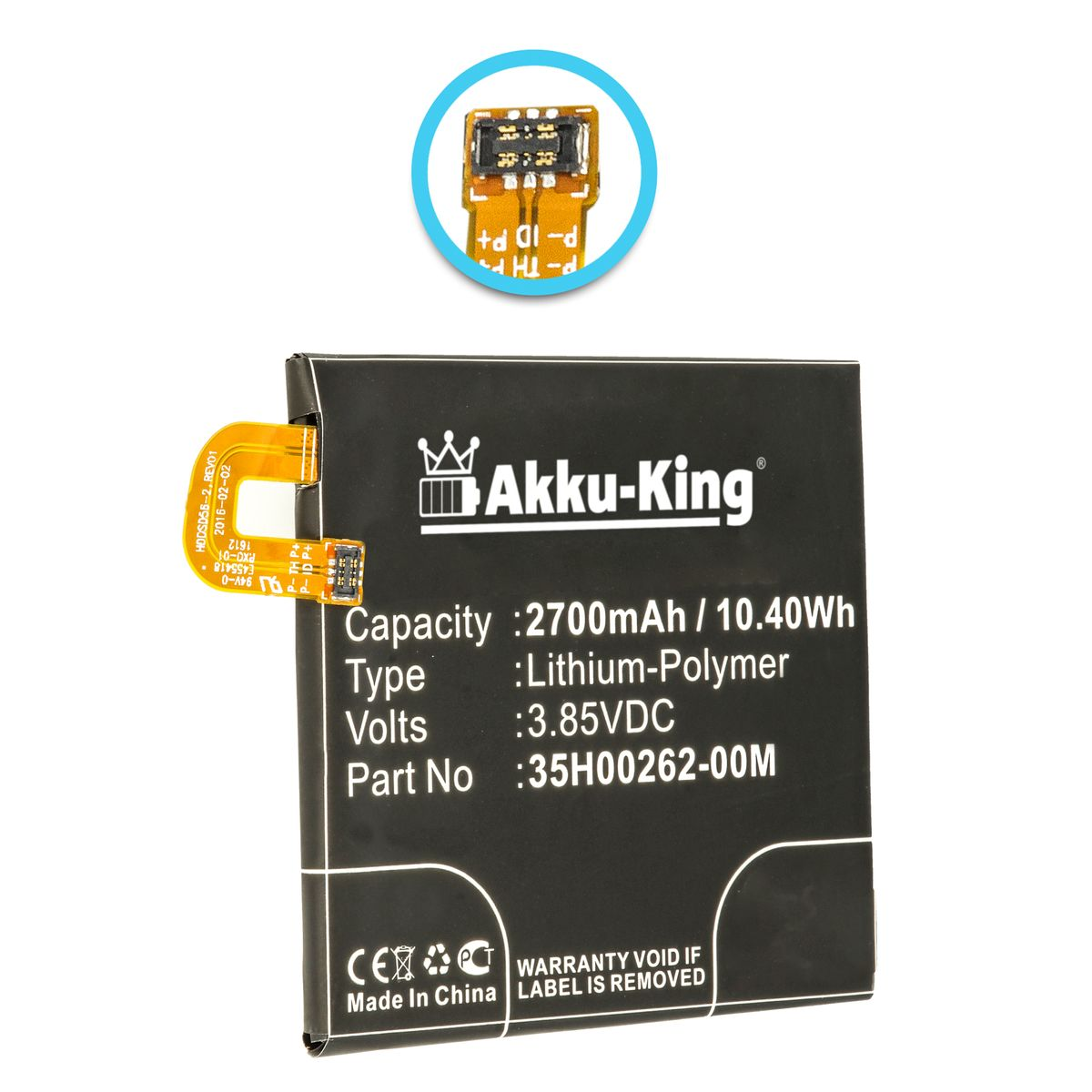 AKKU-KING 3.8 Google Volt, Handy-Akku, 2700mAh Li-Polymer mit kompatibel Akku 35H00262-00M