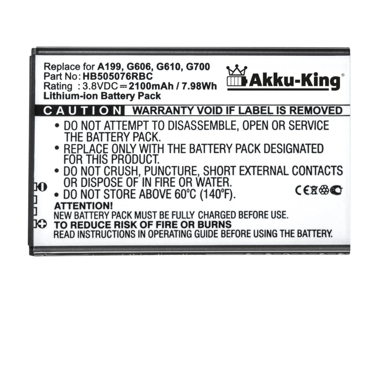 3.8 kompatibel Li-Ion AKKU-KING mit 2100mAh Huawei Volt, Handy-Akku, HB505076RBC Akku