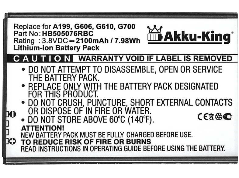 kompatibel Akku Volt, 2100mAh 3.8 Huawei HB505076RBC Handy-Akku, Li-Ion mit AKKU-KING