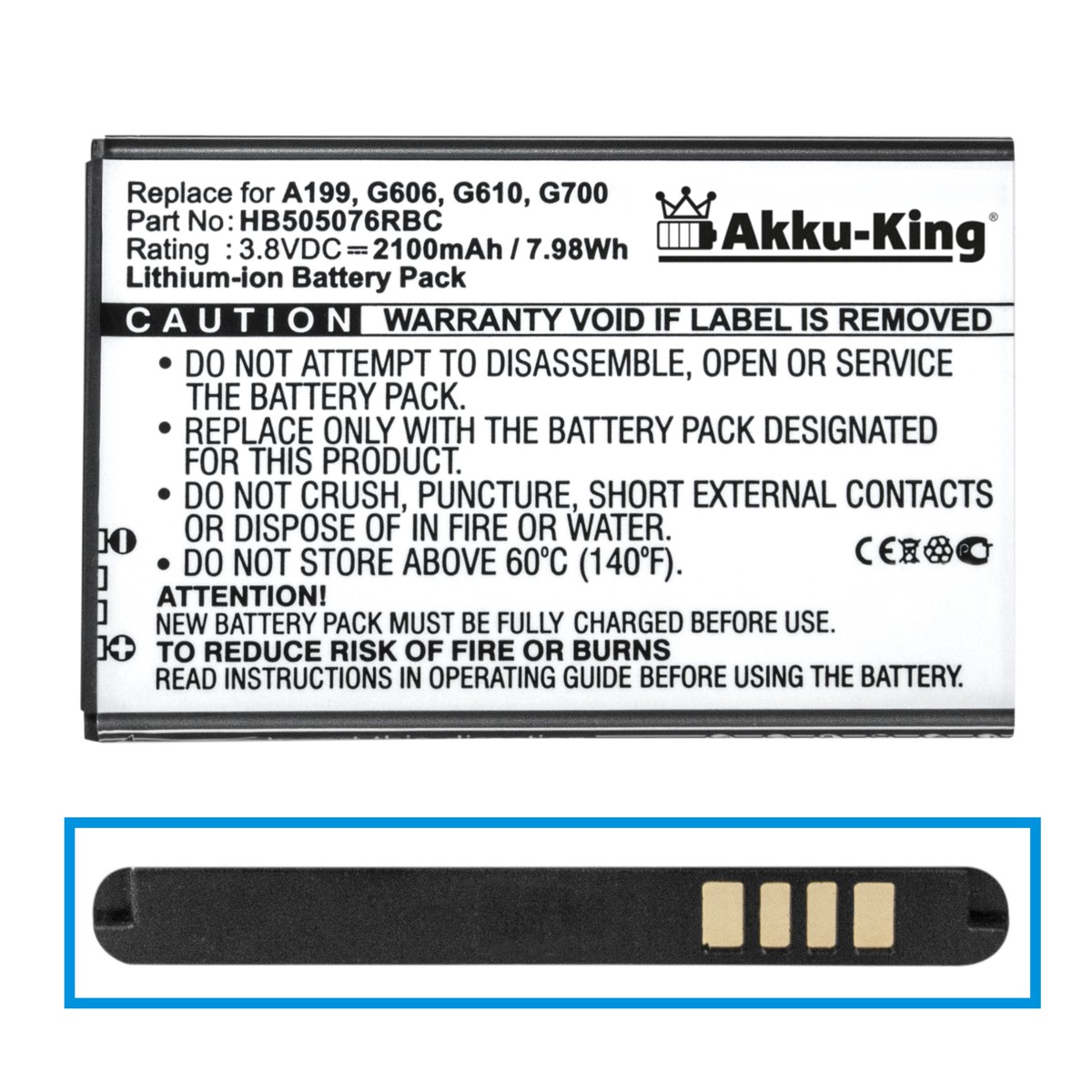 3.8 kompatibel Li-Ion AKKU-KING mit 2100mAh Huawei Volt, Handy-Akku, HB505076RBC Akku