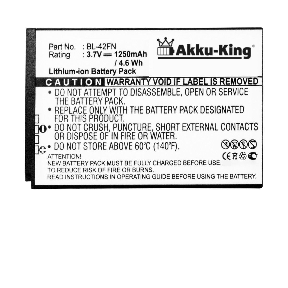 AKKU-KING Akku kompatibel mit Volt, Handy-Akku, 1250mAh LG 3.7 BL-42FN Li-Ion