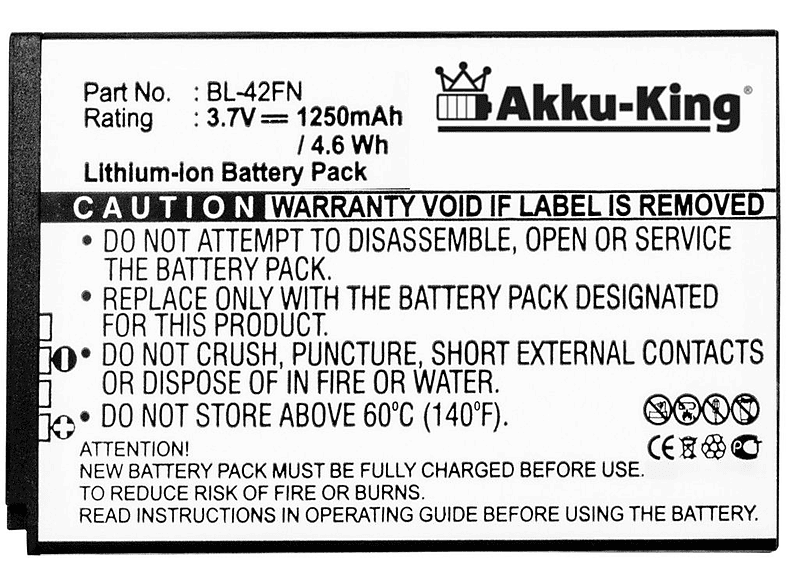 AKKU-KING Akku kompatibel mit Volt, Handy-Akku, 1250mAh LG 3.7 BL-42FN Li-Ion