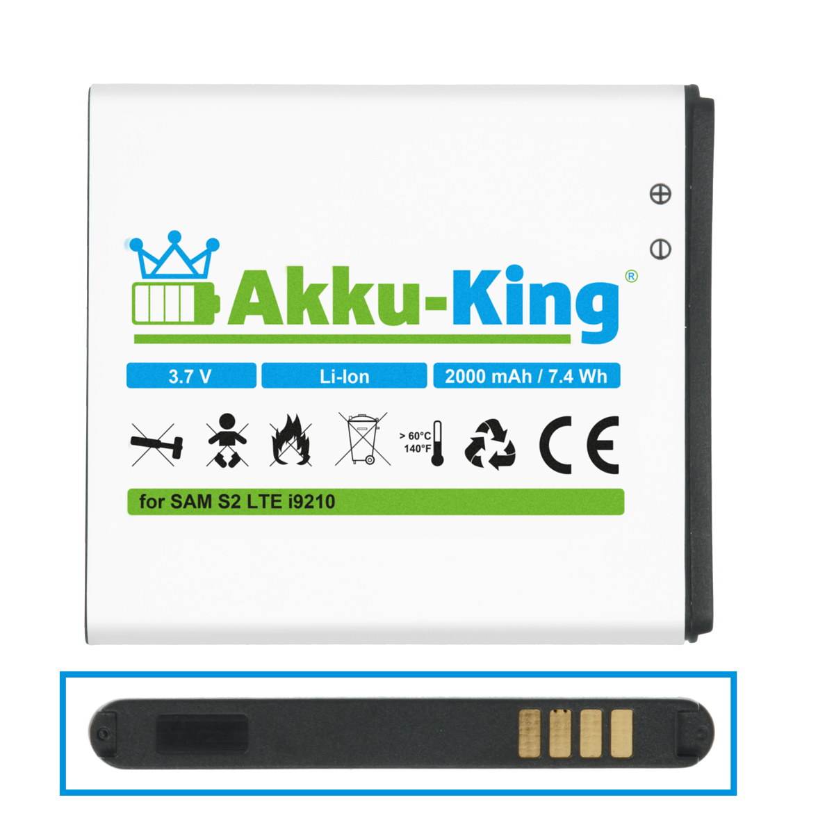 AKKU-KING Akku kompatibel mit Samsung 2000mAh Volt, 3.7 Handy-Akku, Li-Ion EB-L1D7IBA