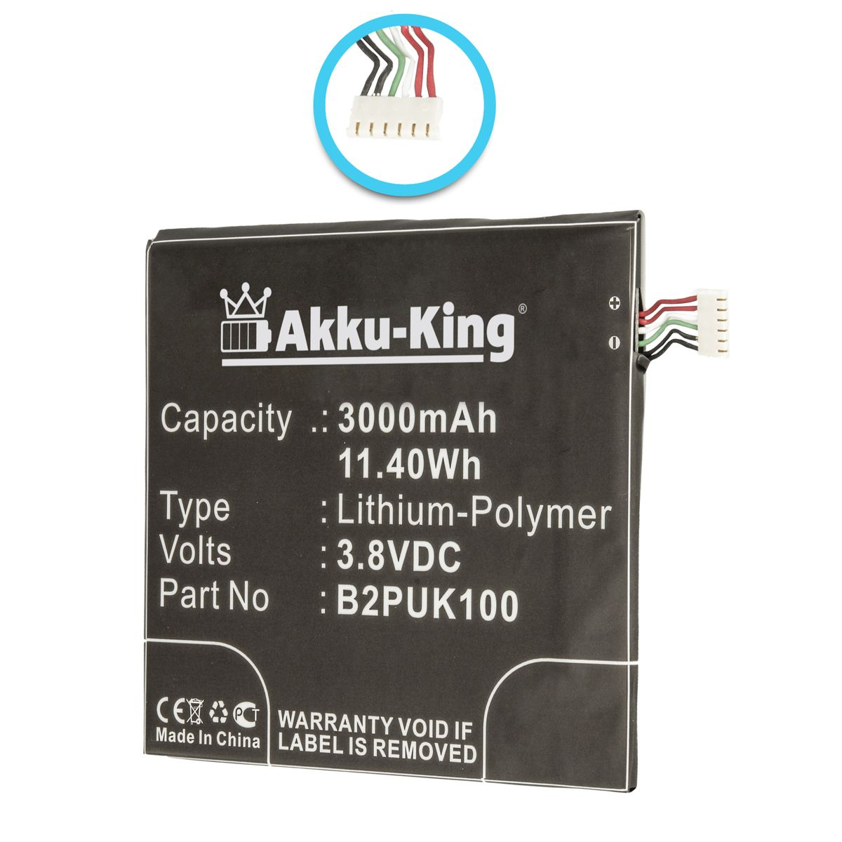 Li-Polymer Akku kompatibel mit B2PUK100 Volt, 3000mAh Handy-Akku, AKKU-KING HTC 3.8